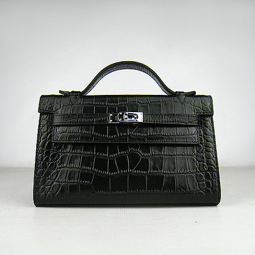 AAA Hermes Kelly 22 CM France Veins Leather Handbag Black H008 On Sale